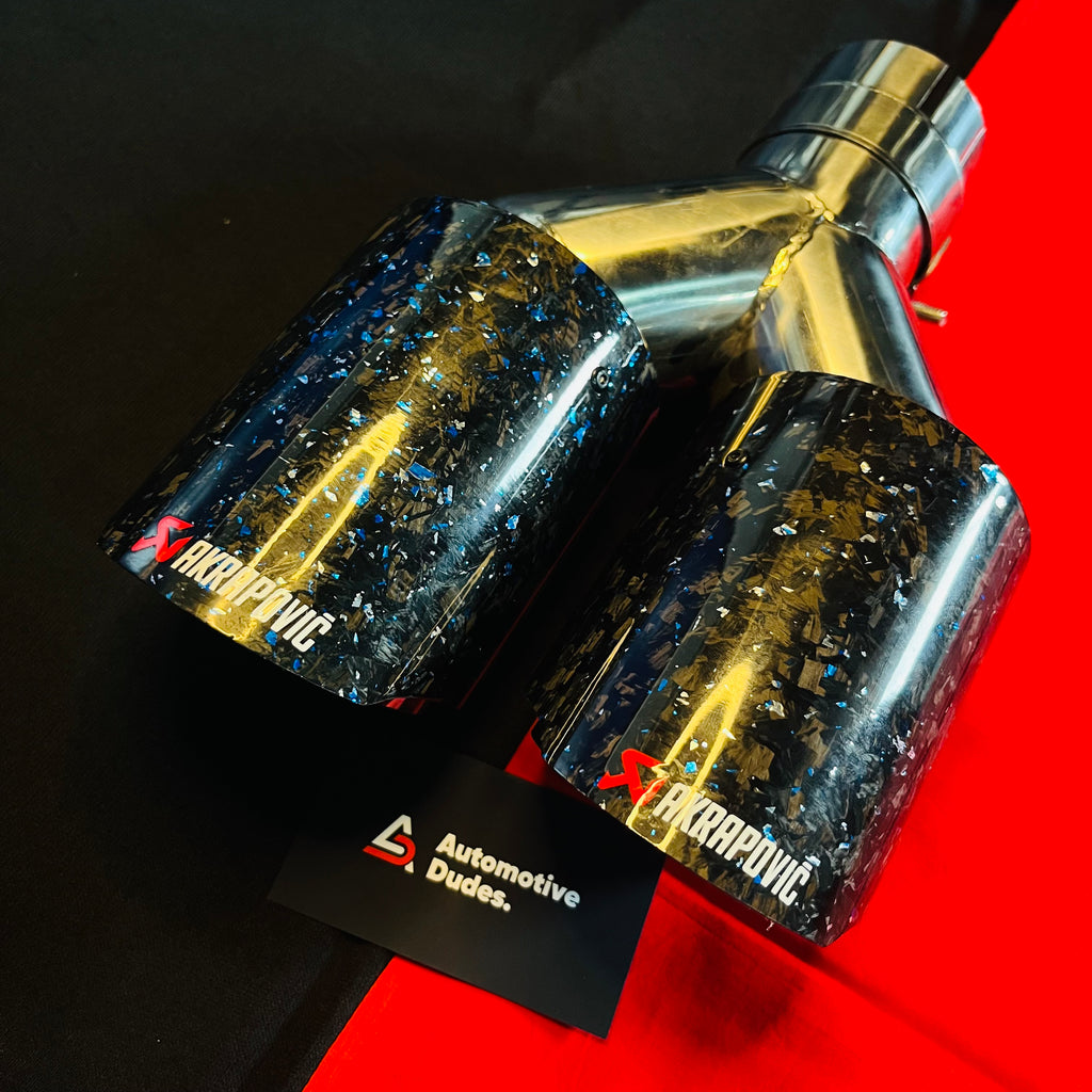 Akrapovic Dual Tip | Akra Blue Forged Carbon Dual Exhaust Tip