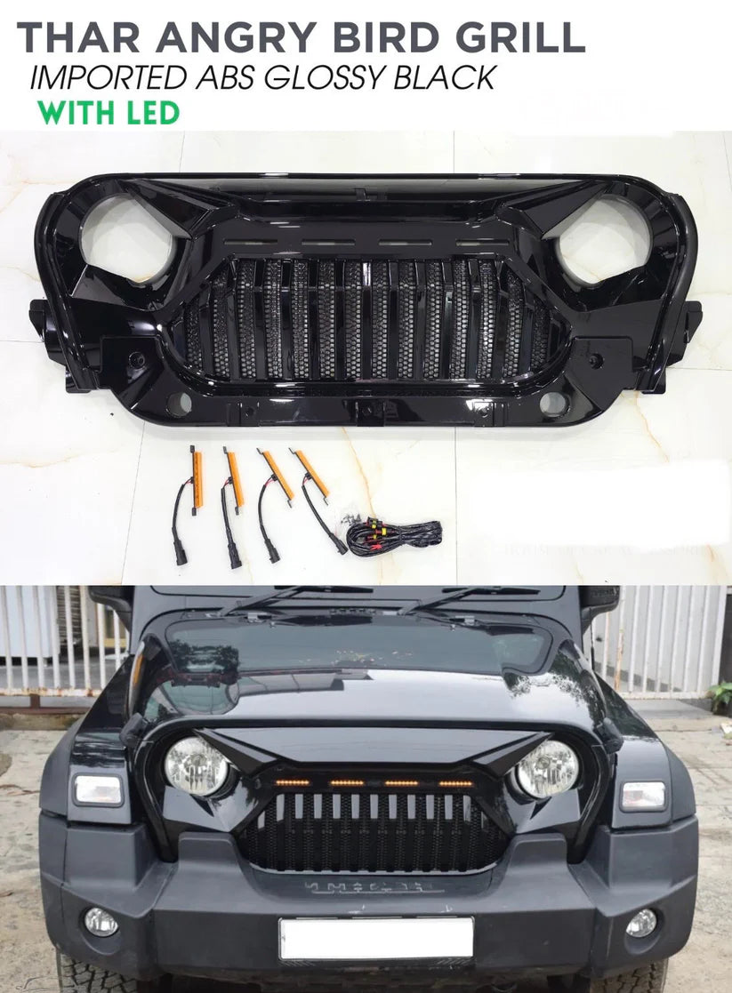 Front Gloss Black Angry Bird LED ABS Grill For Thar