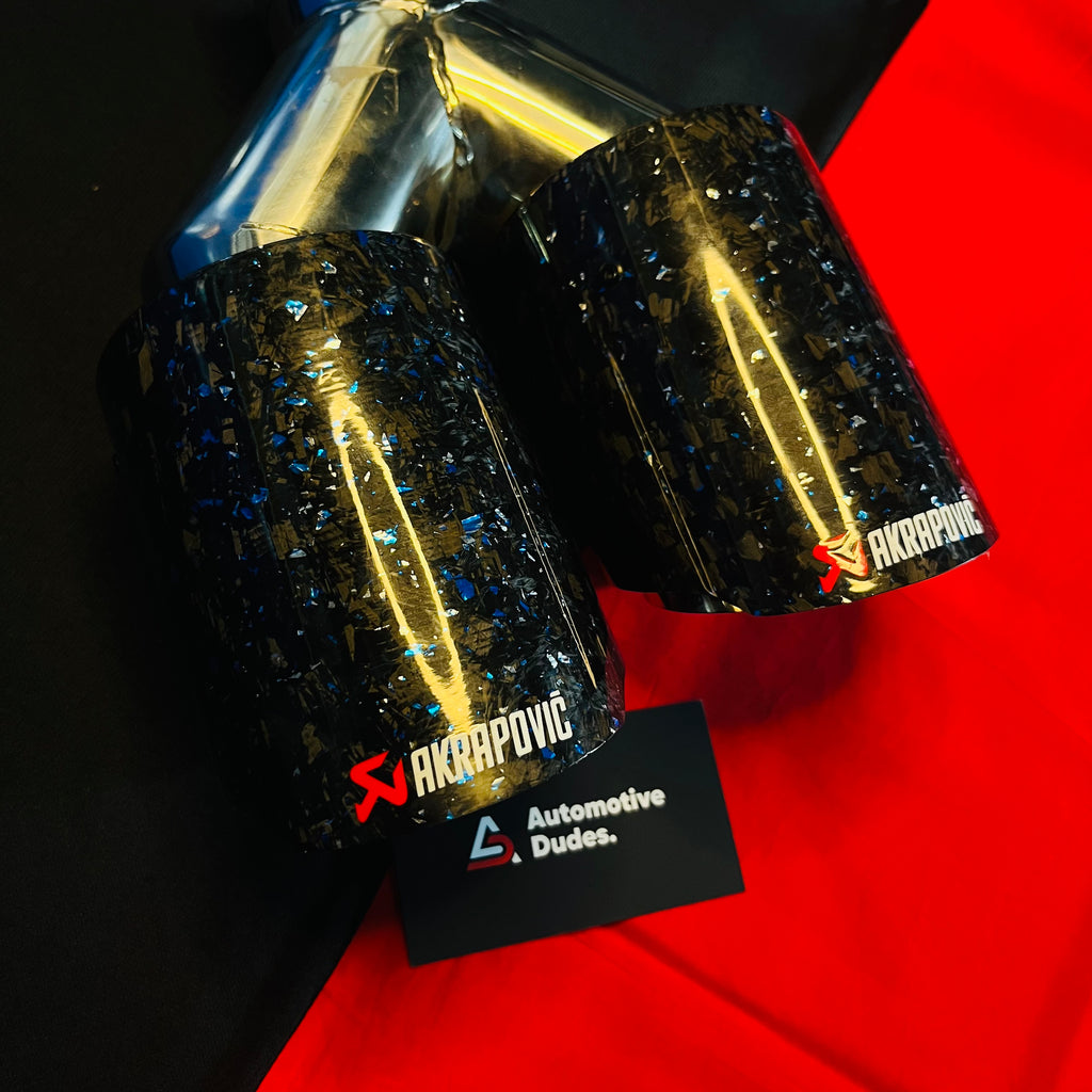 Akrapovic Dual Tip | Akra Blue Forged Carbon Dual Exhaust Tip