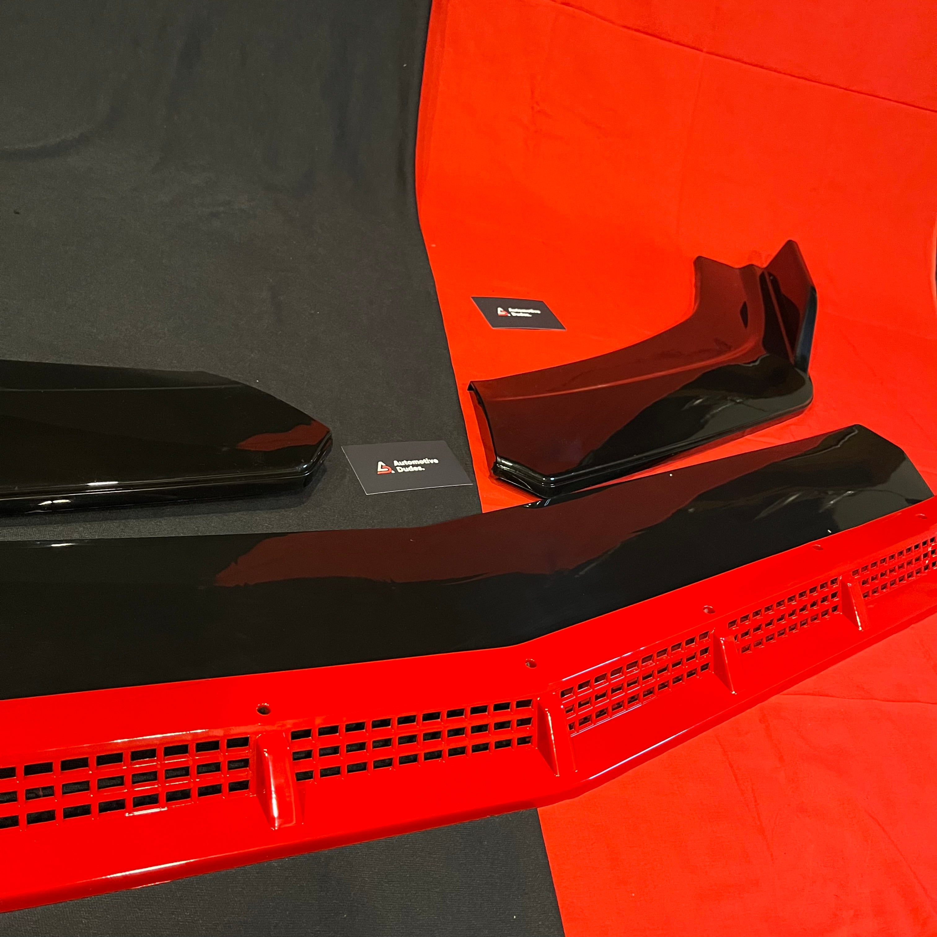 Universal 4 PC Rocket Splitter (Black with Red Lip | ABS)