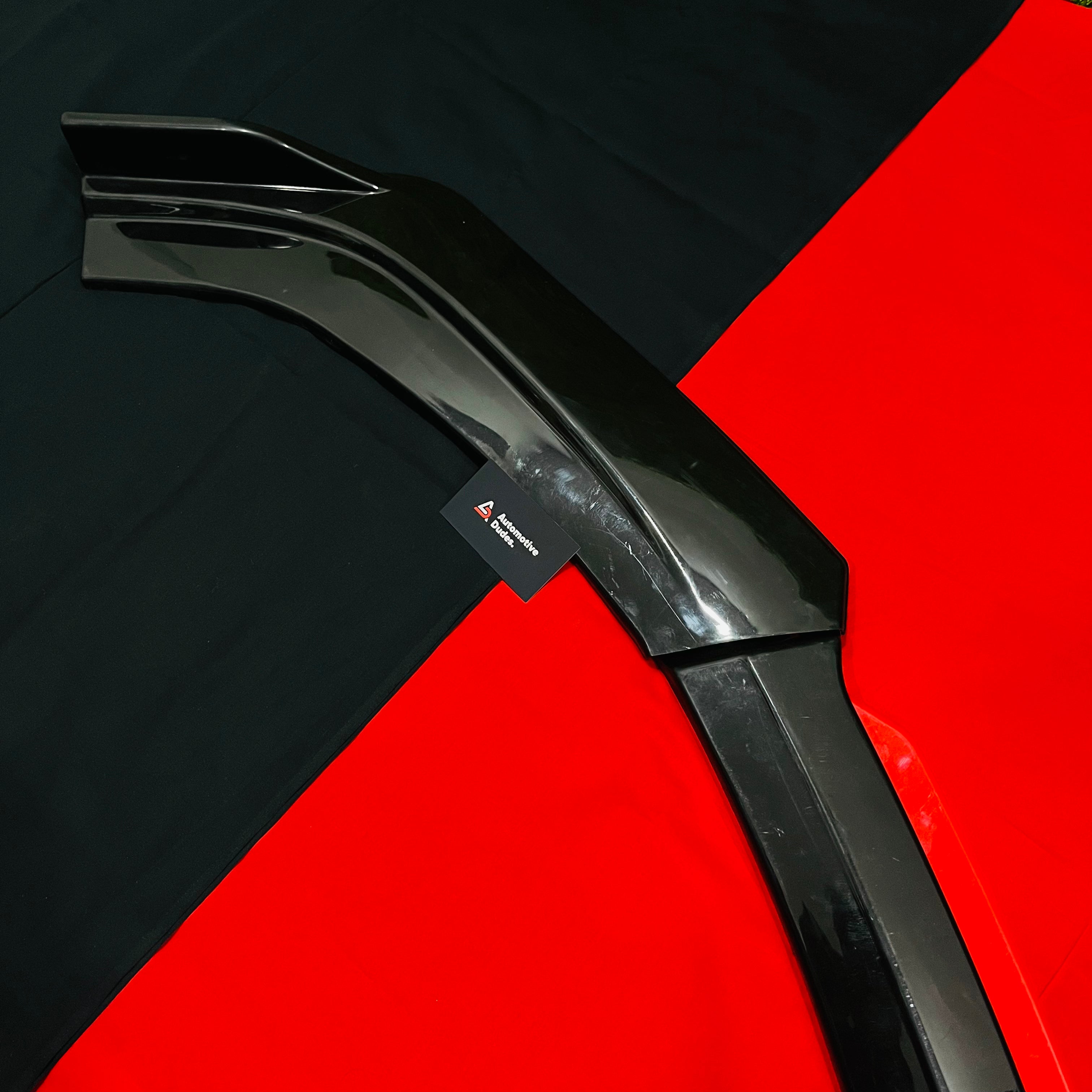 Universal 4 Pc Gloss Black Front Splitter Kit with Red Lip – ABS Body Kit for Cars