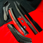 Universal 6 Pc Gloss Black Front Splitters with Red Lip and Side Skirts – ABS Car Styling Kit