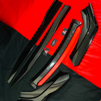 Universal 6 Pc Gloss Black Front Splitters with Red Lip and Side Skirts – ABS Car Styling Kit