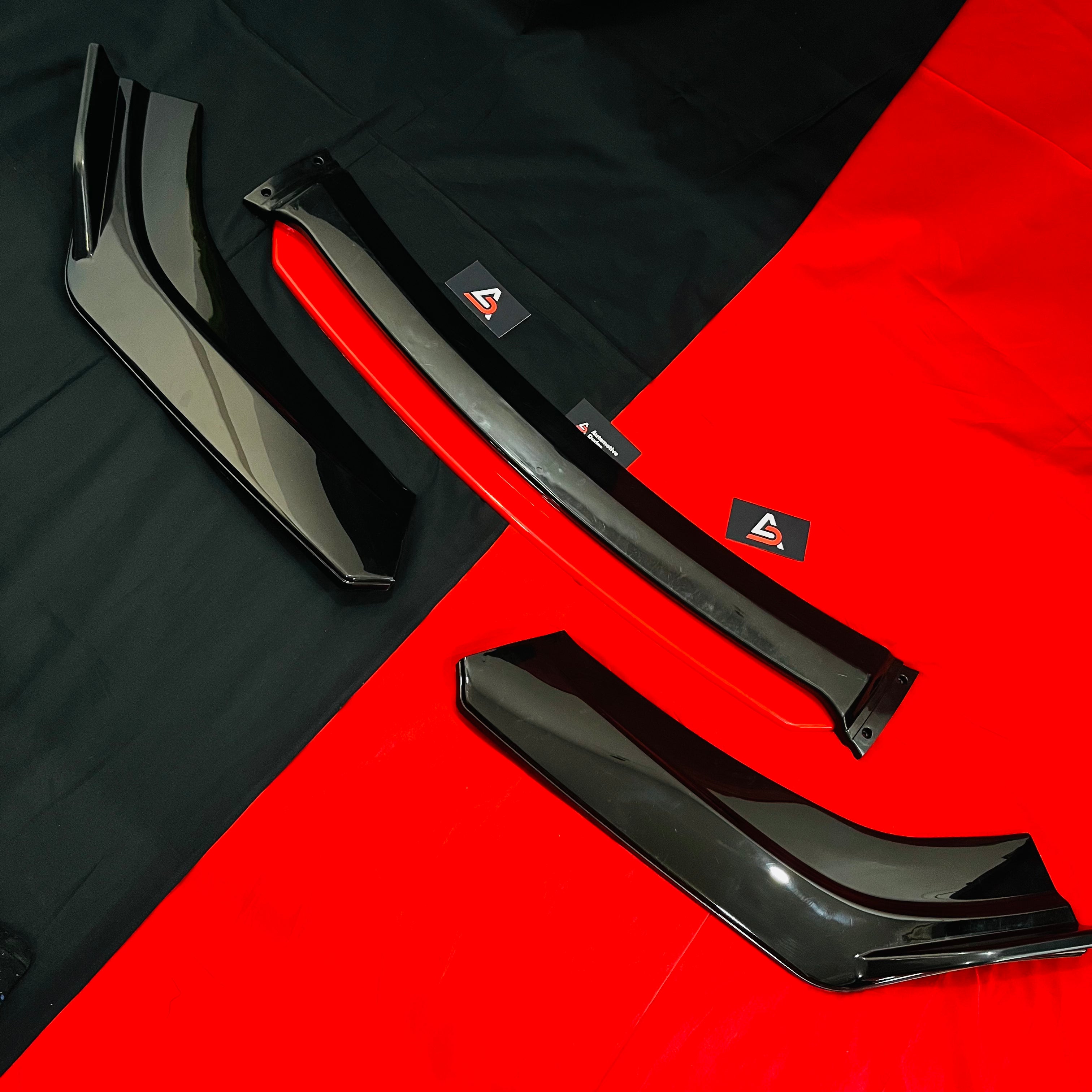 4Pc Carbon Fiber Front Splitter Kit with Red Lip – ABS Universal Car Skirting