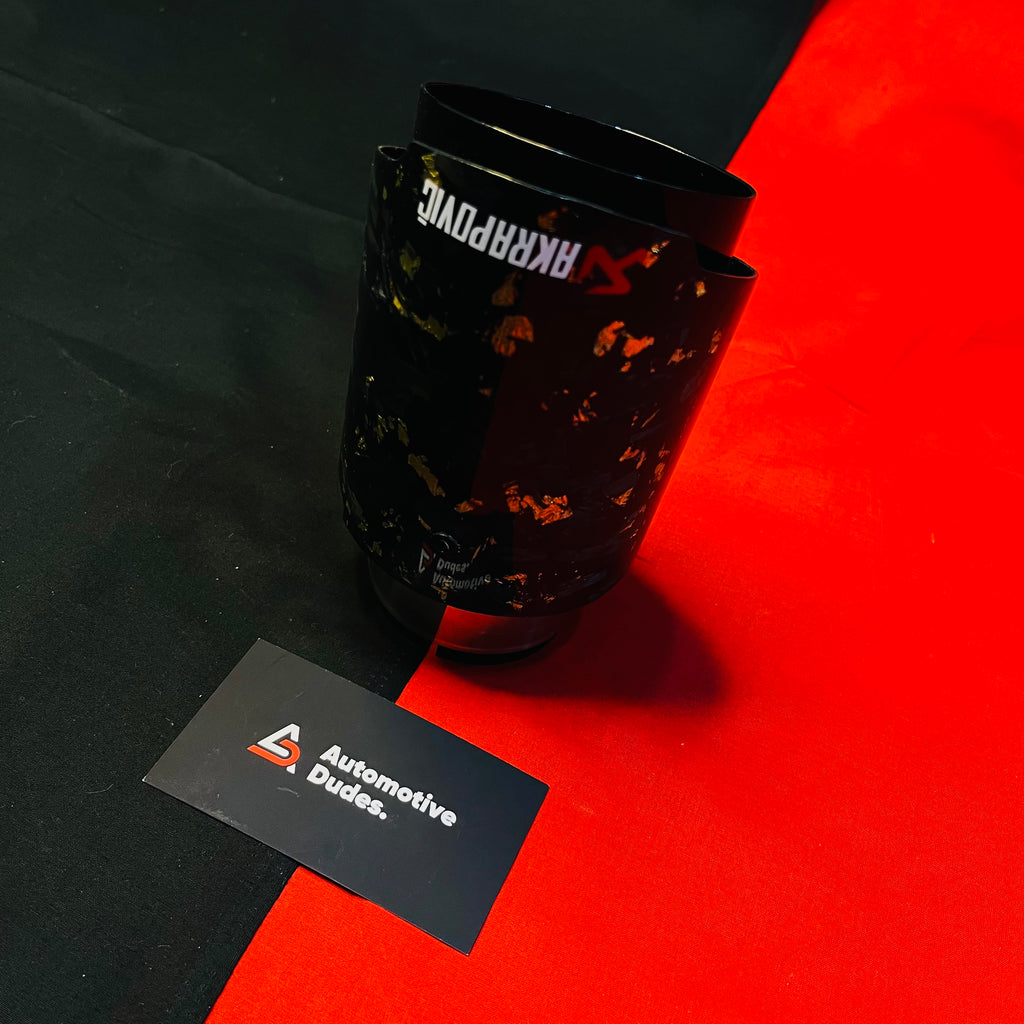 Akrapovic Single Exhaust Tip (Forged Carbon with Golden Flakes) | Single Muffler Tip | Universal Fit